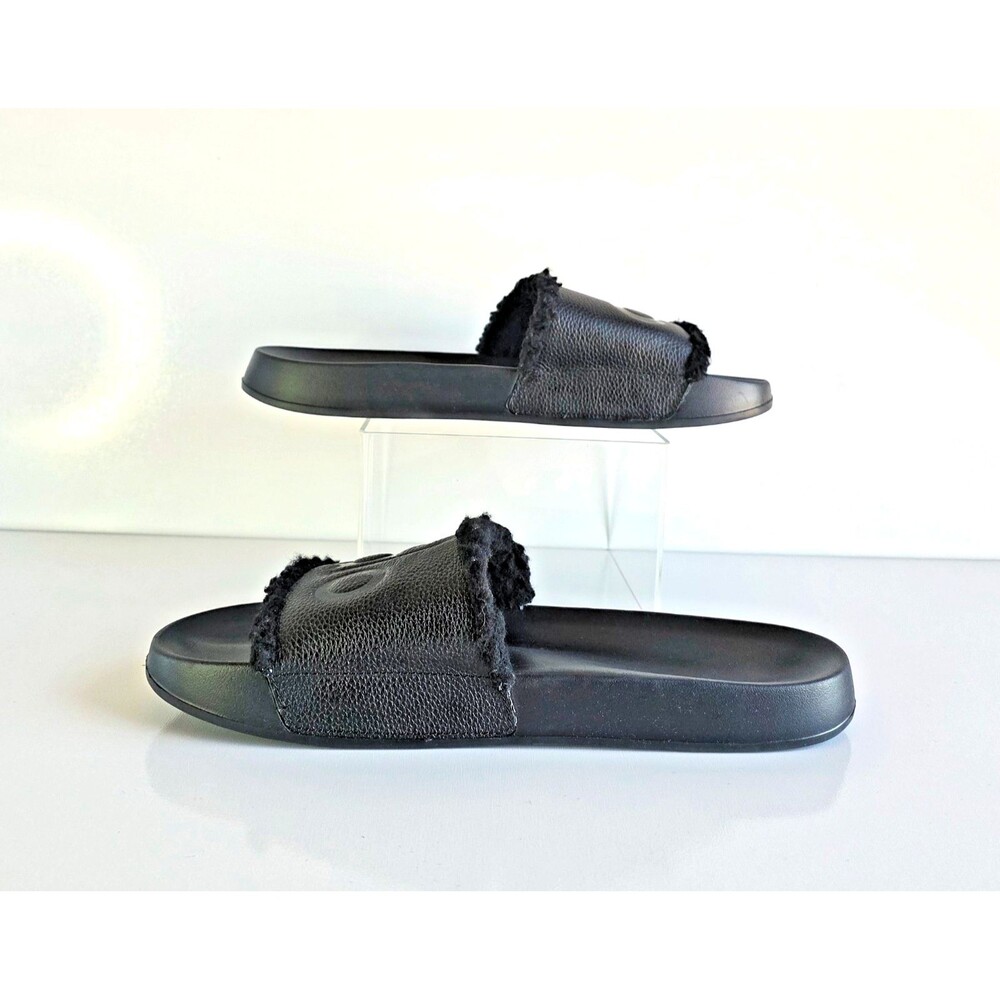 ALO Yoga Black It Slides Recovery Faux Fur Trim Women's Sz 11 Casual Comfort - Picture 6 of 10